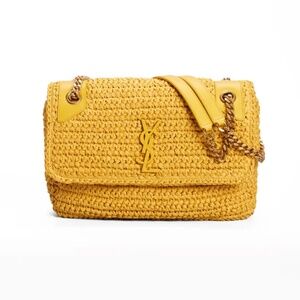 YSL yellow rafia handbag